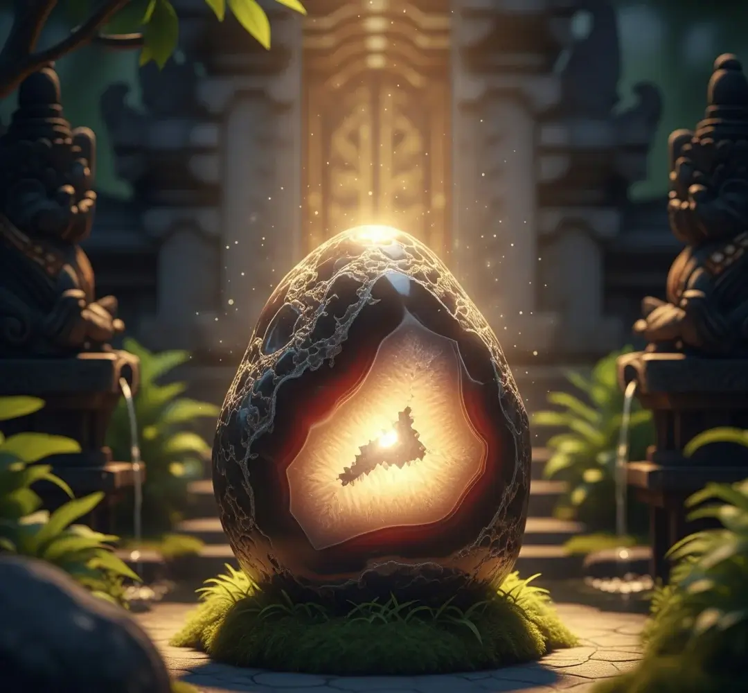 Batu mustika alam dengan cahaya spiritual