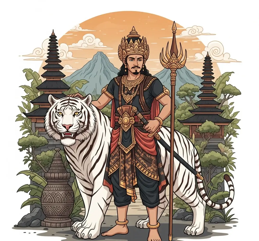 Ilustrasi Prabu Siliwangi dengan harimau putihnya.