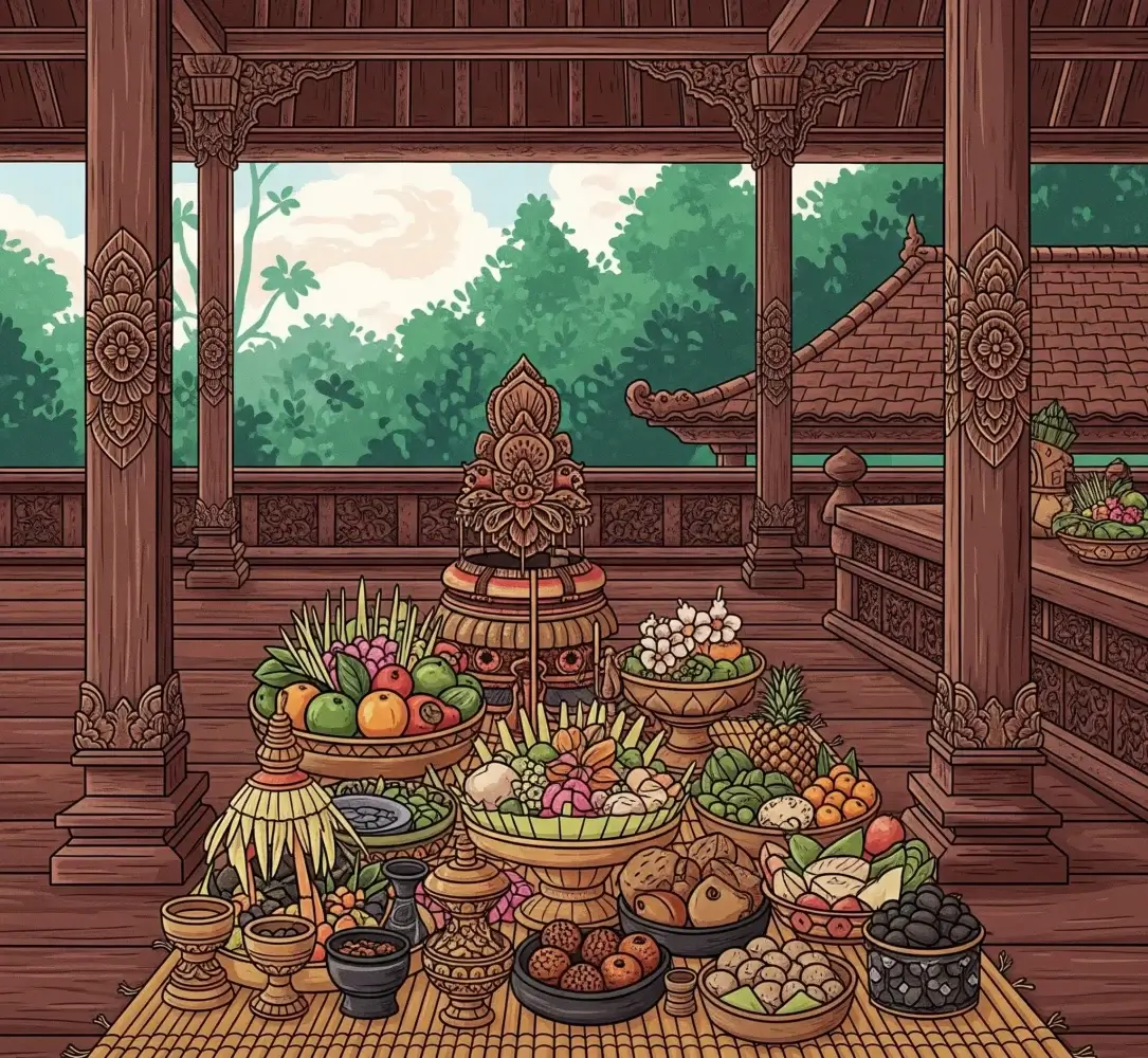 Ilustrasi sesajen dalam ritual adat Jawa