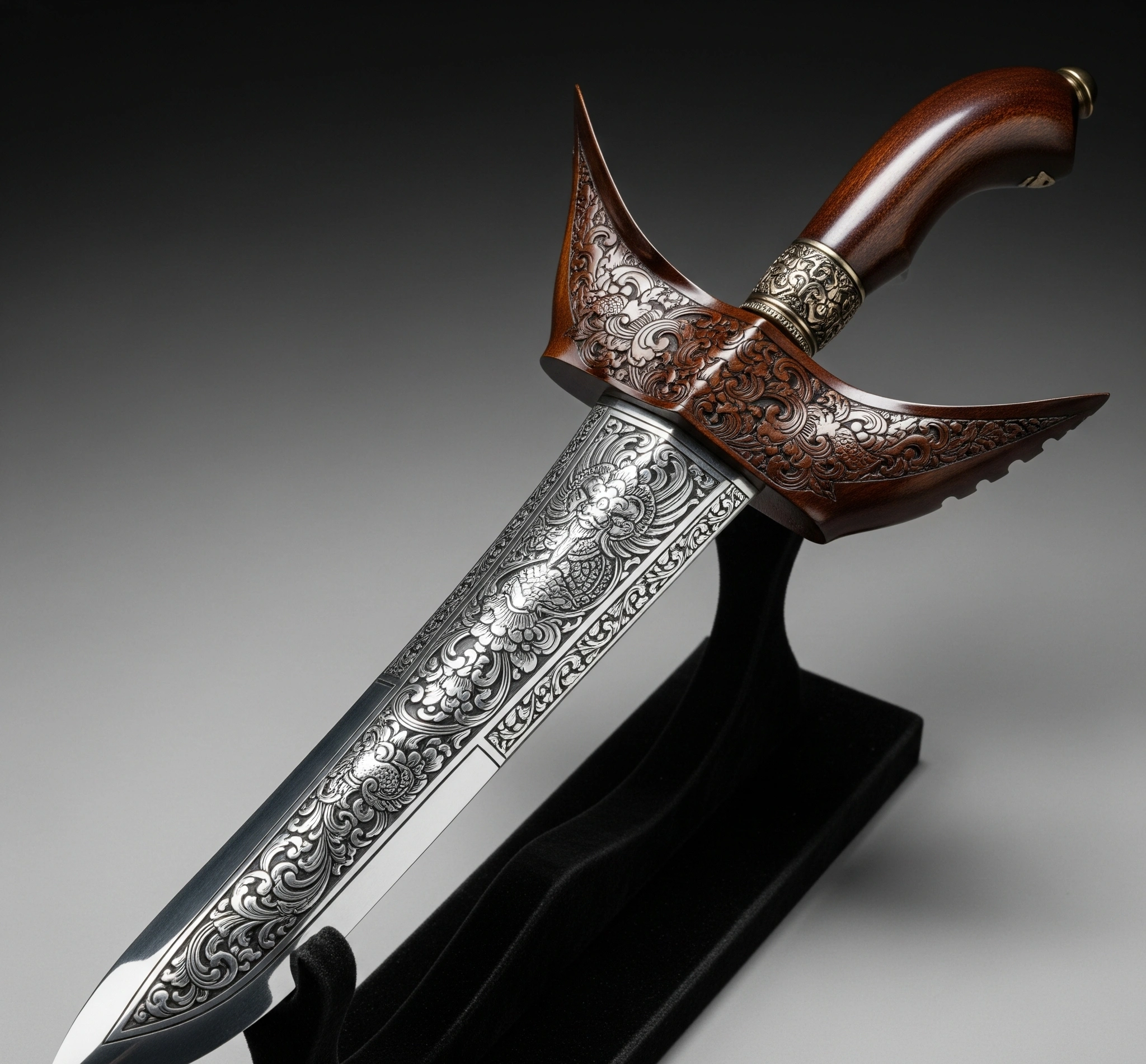 Keris Jawa yang elegan dengan ukiran indah