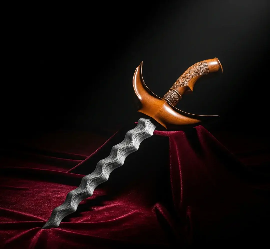 Keris luk dengan bilah bergelombang yang indah