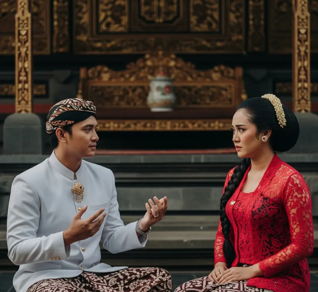 Pasangan dengan perbedaan weton yang sedang berdiskusi.