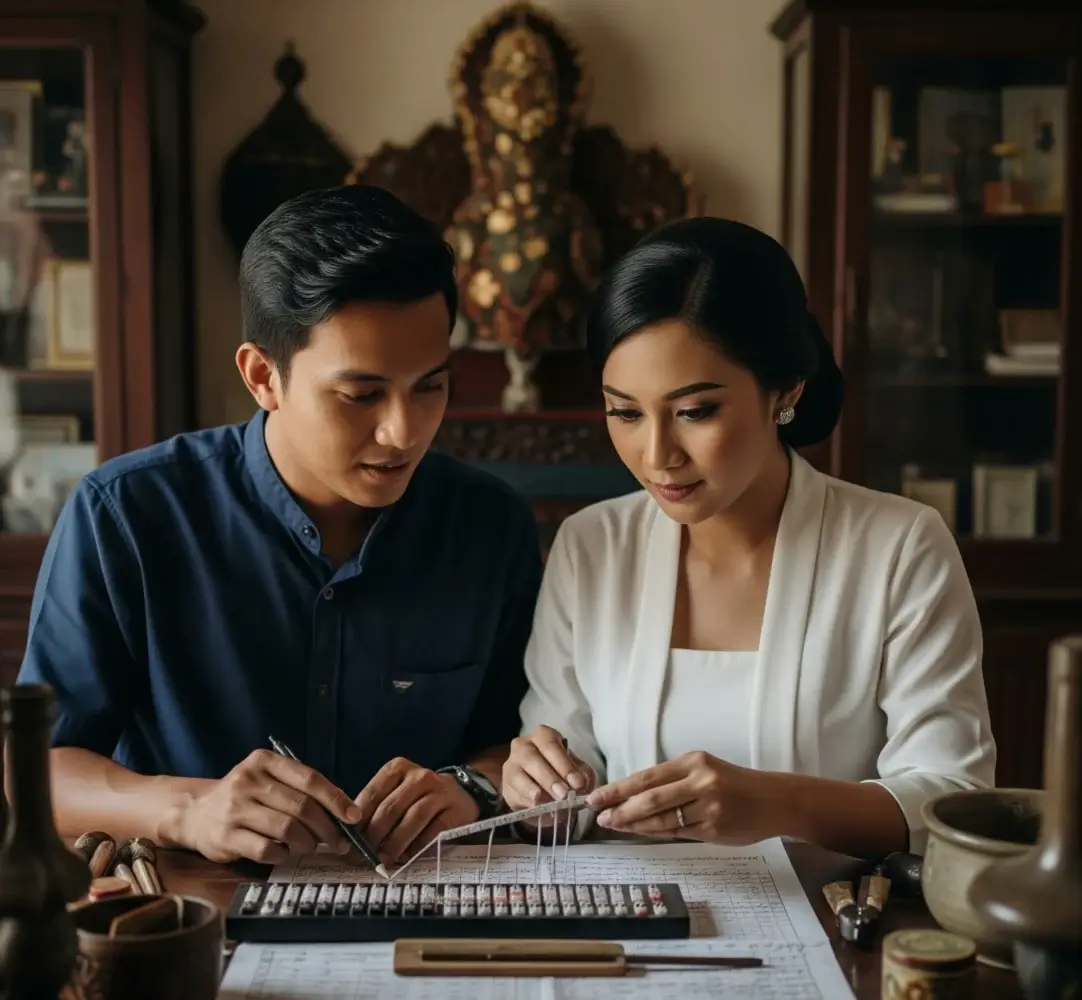 Pasangan sedang menghitung weton jodoh mereka