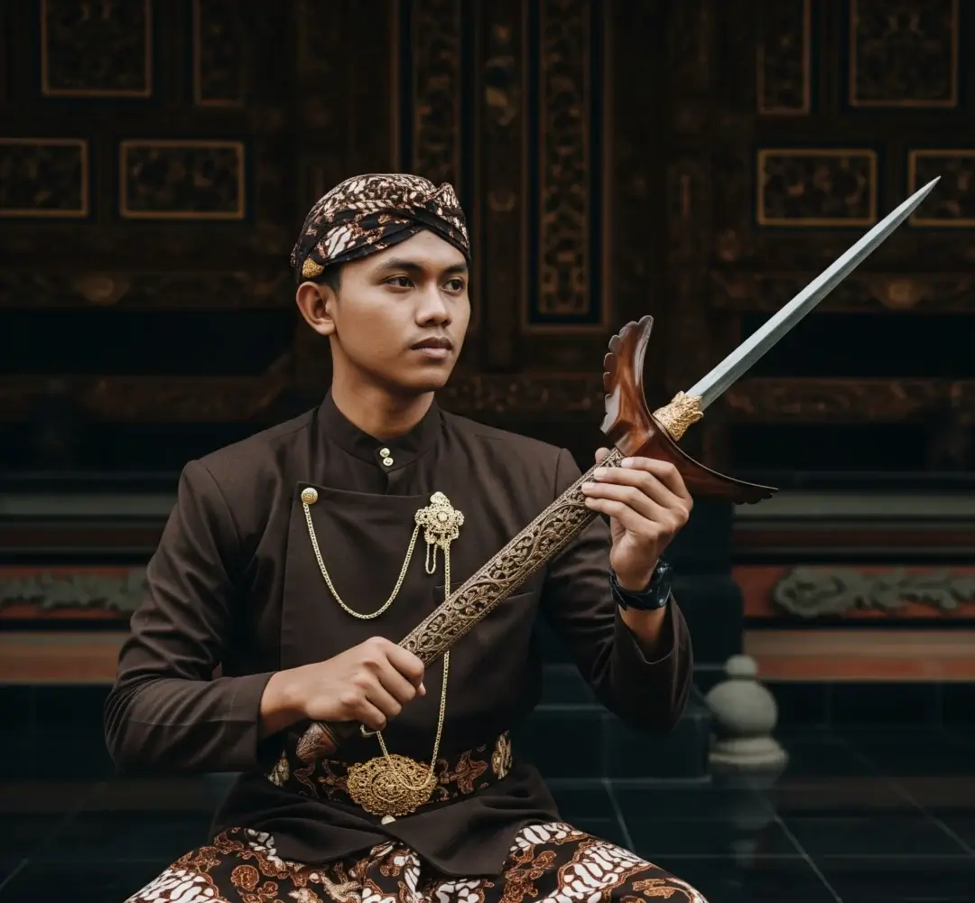 Seorang individu yang memegang keris dengan keyakinan