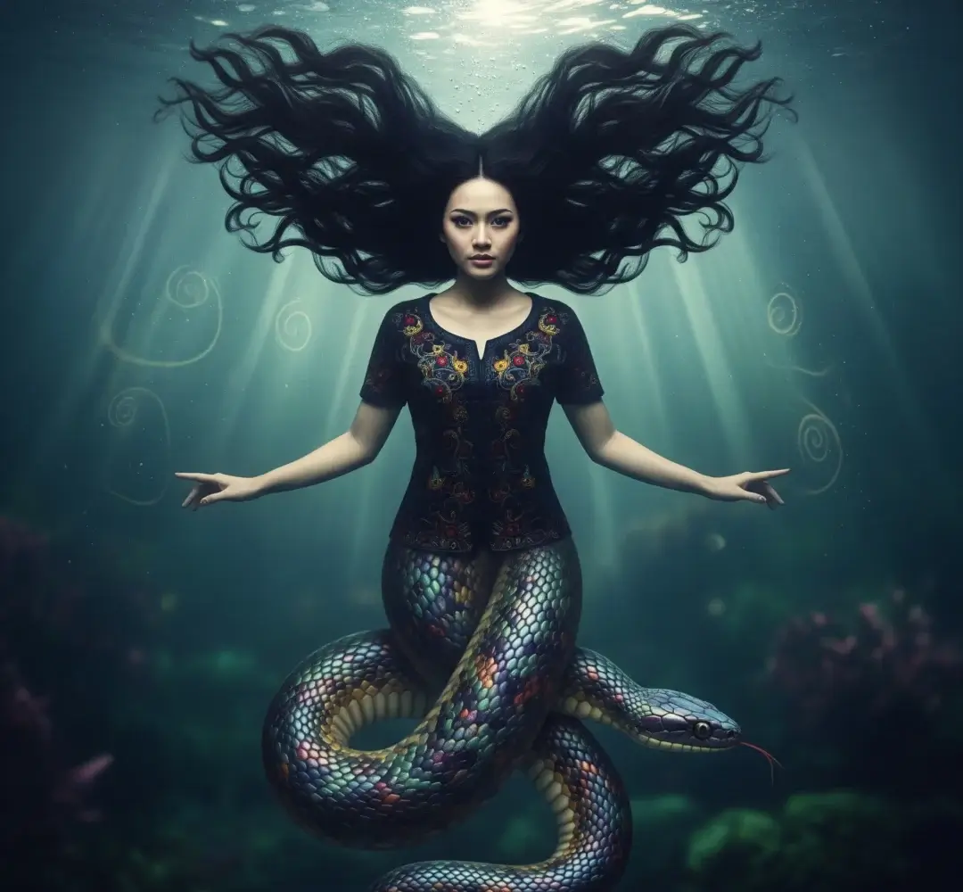 Sosok Nyai Blorong yang cantik dengan wujud setengah manusia dan setengah ular.